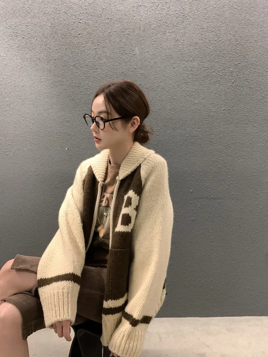 여성용 카라 라운드 넥 니트 가디건 상세 이미지 41