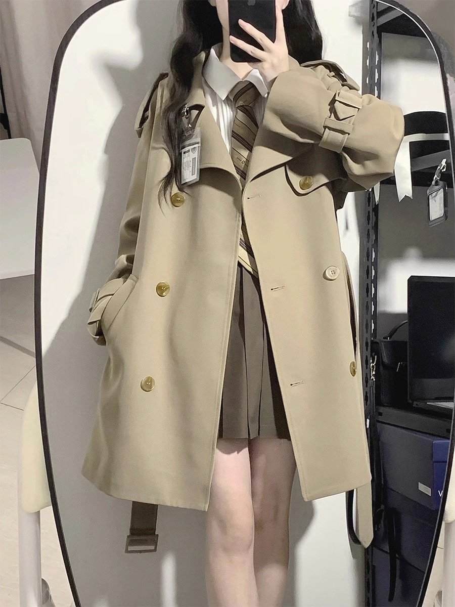 Short velvet trench coat for women  new autumn and winter Korean preppy style high-end Hepburn coat