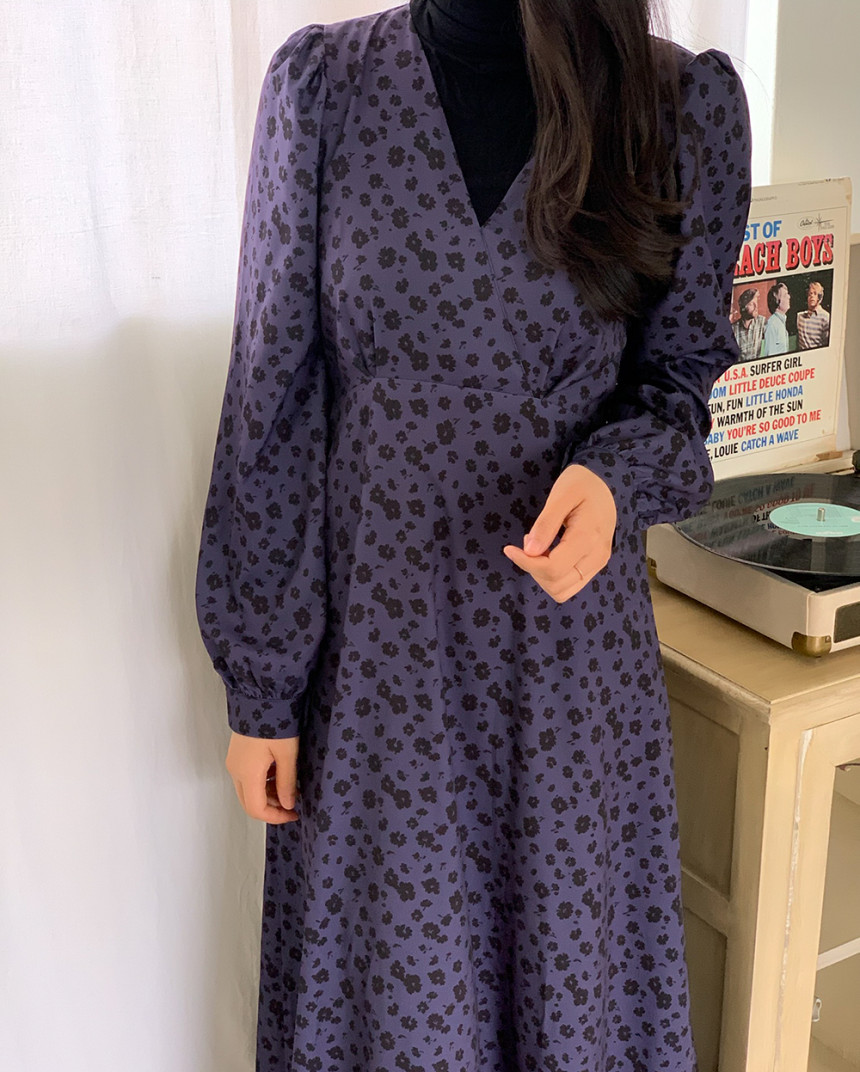 ins 프랑스식 품격 V넥 꽃무늬 긴팔 허리 수축 인사이드 가져 가라. 여성 드레스