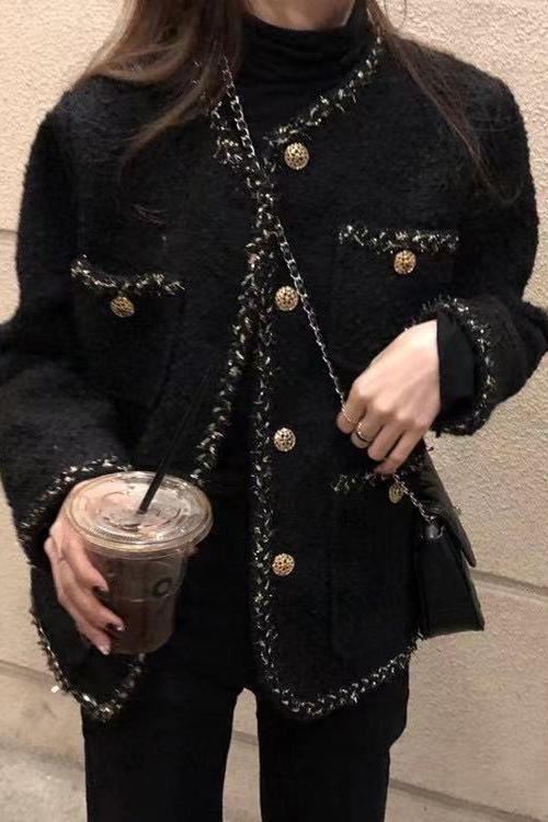 Mixed gold silk contrasting color small fragrant style short coat for women autumn 2023 new temperament loose straight tweed versatile top