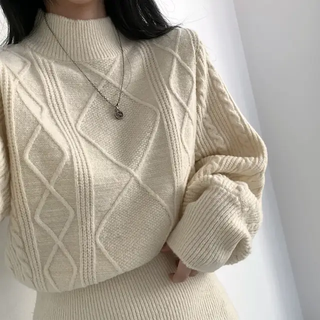 겨울 레트로 헤어핀 니트 원피스 상세 이미지 3