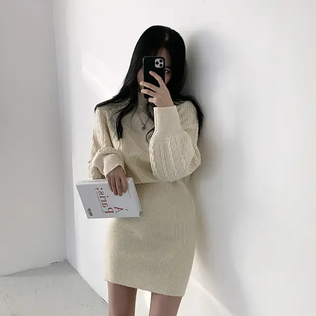 겨울 레트로 헤어핀 니트 원피스 상세 이미지 7