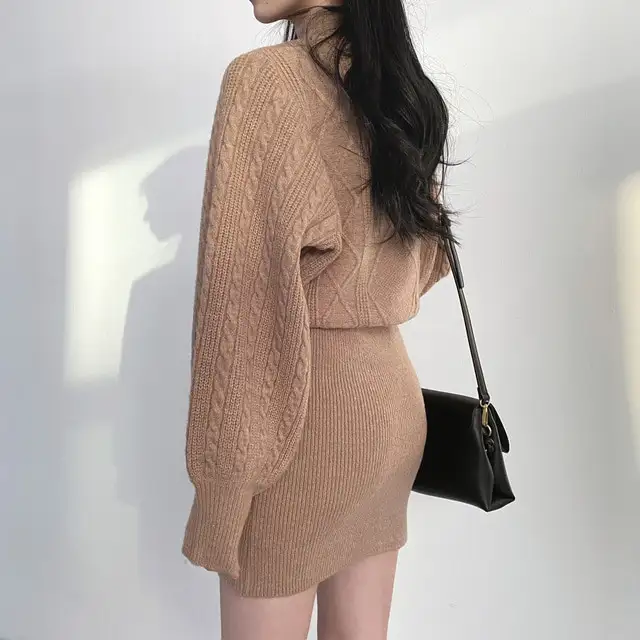 겨울 레트로 헤어핀 니트 원피스 상세 이미지 9