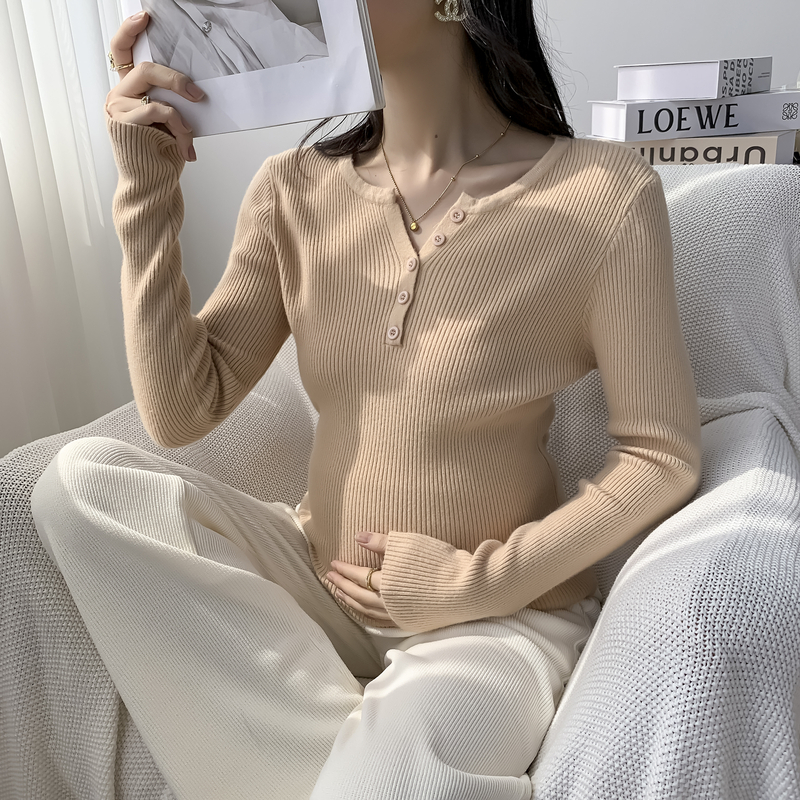 실사 가을 겨울철 임산부 패키지 코어 실 있음 버클 스웨터 언더 코트 빅 사이즈 여성 의류