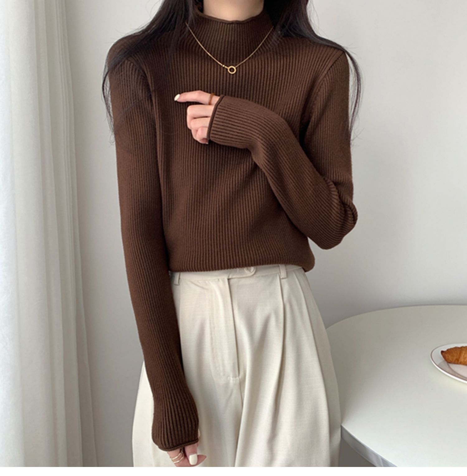 Half turtleneck thickened bottoming sweater for women autumn Korean version  new slim slim long-sleeved bottoming shirt top