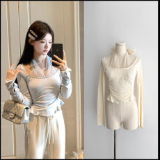 批发维斯小姐柔光奶白基本款内搭上衣<b class='q'>婴儿</b>绒修身拼纱打底衫女秋款