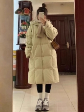 韩版连帽2023冬季新款羽绒服女中长款时尚加厚面包服棉衣棉服