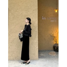 批发实价有货新中式禅意女装国风早春季一整套气质黑色长袖连衣<b class='q'>裙</b>子