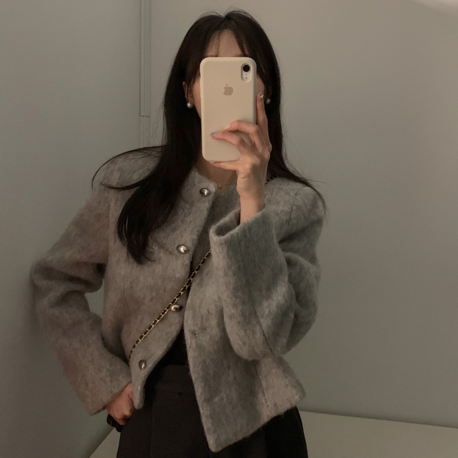 한국 chic 프랑스식 품격 Chic 싱글 줄 버튼 작은 샤넬 스타일 미니멀리즘 작은 키 모직 쇼트 스타일 재킷