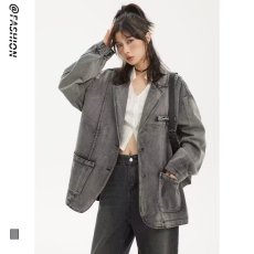 批发高级设计感牛仔外套男女早春季美式<b class='q'>街头</b>工装做旧夹克
