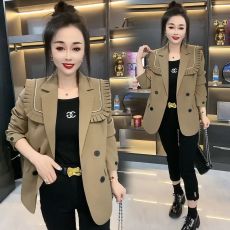 批发夏季外套大码女装洋气女海军领长袖短开衫气质<b class='q'>双排扣</b>女士<b class='q'>西装</b>