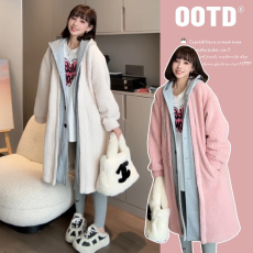 批发大量 孕妇装秋冬新款加绒加厚连帽外套中长款<b class='q'>韩版</b>上衣