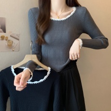 批发实拍大码针织打底衫内搭毛衣女<b class='q'>秋</b>冬装高级感修身上衣小众