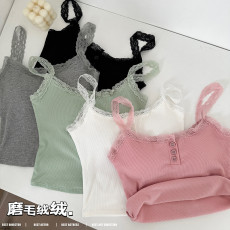 批发实拍不减~磨毛保暖吊带背心蕾丝花边秋冬内搭修身无袖上衣