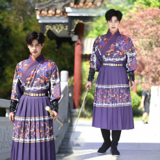 批发原创新款汉服<b class='q'>男</b>女同款国风飞鱼服蓝紫色龙纹锦衣卫定位压褶表演服