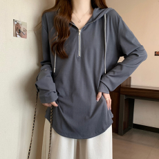 批发实拍250克真卫衣女春秋薄款打底衫连帽纯色短外套拉链上衣长袖<b class='q'>t</b><b class='q'>恤</b>