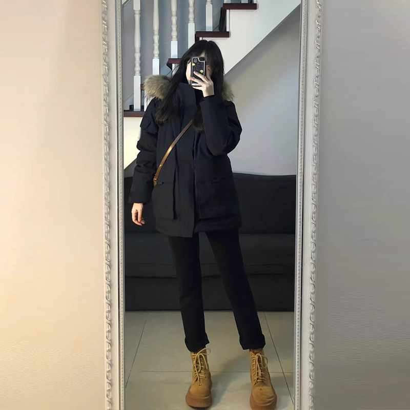 美式高級感夾棉衣棉服加厚黑色連帽外套女冬季2023新款棉襖夾克服