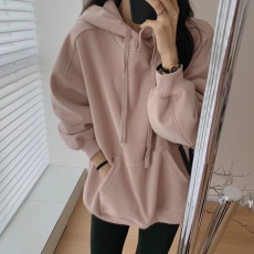 批发韩版纯色气质高级感加绒加厚抽绳连帽长袖卫衣女2023秋冬季新款