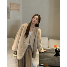 批发实拍 V领防水貂毛绒外套冬季韩版新款宽松时尚开衫