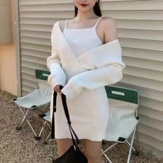 批发针织连衣裙女假两件黑色长袖<b class='q'>包臀</b>短裙秋冬2025年新款内搭打底裙子