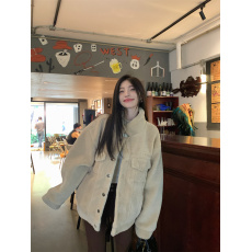 批发实拍实价~美式复古休闲百搭宽松羊羔绒加棉外套女
