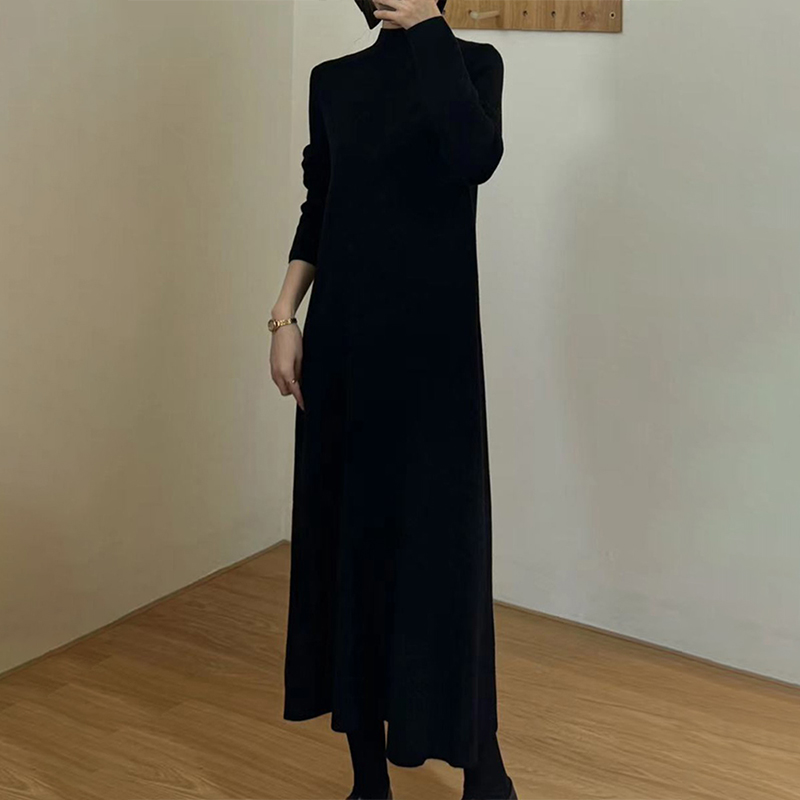 高領毛衣針織連衣裙子秋季2023秋冬新款女裝大衣內搭打底長袖長裙