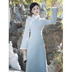 批发6666#实拍  新中式连衣裙<b class='q'>复古</b>刺绣加绒改良旗袍 上架+40