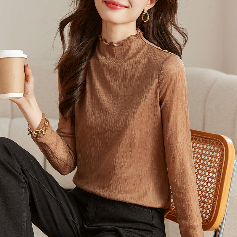 실사 질감 레이스 기본 셔츠 여성 2026 이른 가을 새로운 레이스 반하이넥 인사이드 가져 가라. 긴팔 티셔츠 맨위