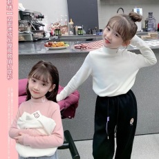 批发女童德绒打底衫2025冬装新款儿童小宝宝洋气半高领上衣潮