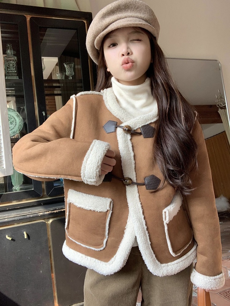 Real shot of suede lambswool splicing jacket autumn and winter new design thickened warm fur all-in-one cotton jacket