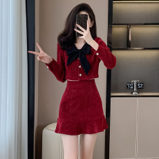 批发2023秋冬新款小香风红色丝绒连衣<b class='q'>裙</b>女秋季<b class='q'>伴娘</b>回门服高级感套装<b class='q'>裙</b>