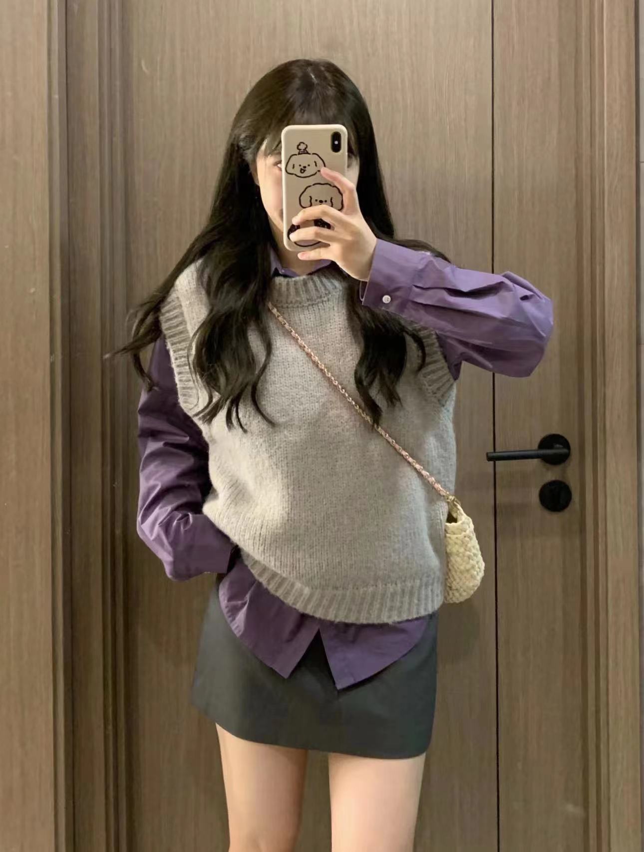 Retro round neck sweater vest autumn  new women's loose temperament simple sleeveless lazy style sweater