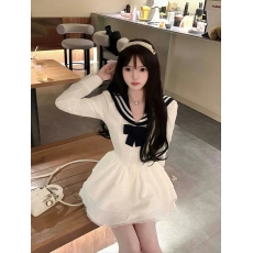 批发白色海军领连衣裙女春装日系甜美学院风高级感初恋显瘦蓬蓬公主裙