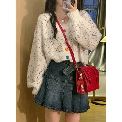fufu開衫v領毛衣女春秋短款慵懶風bf軟糯秋冬休閒針織衫