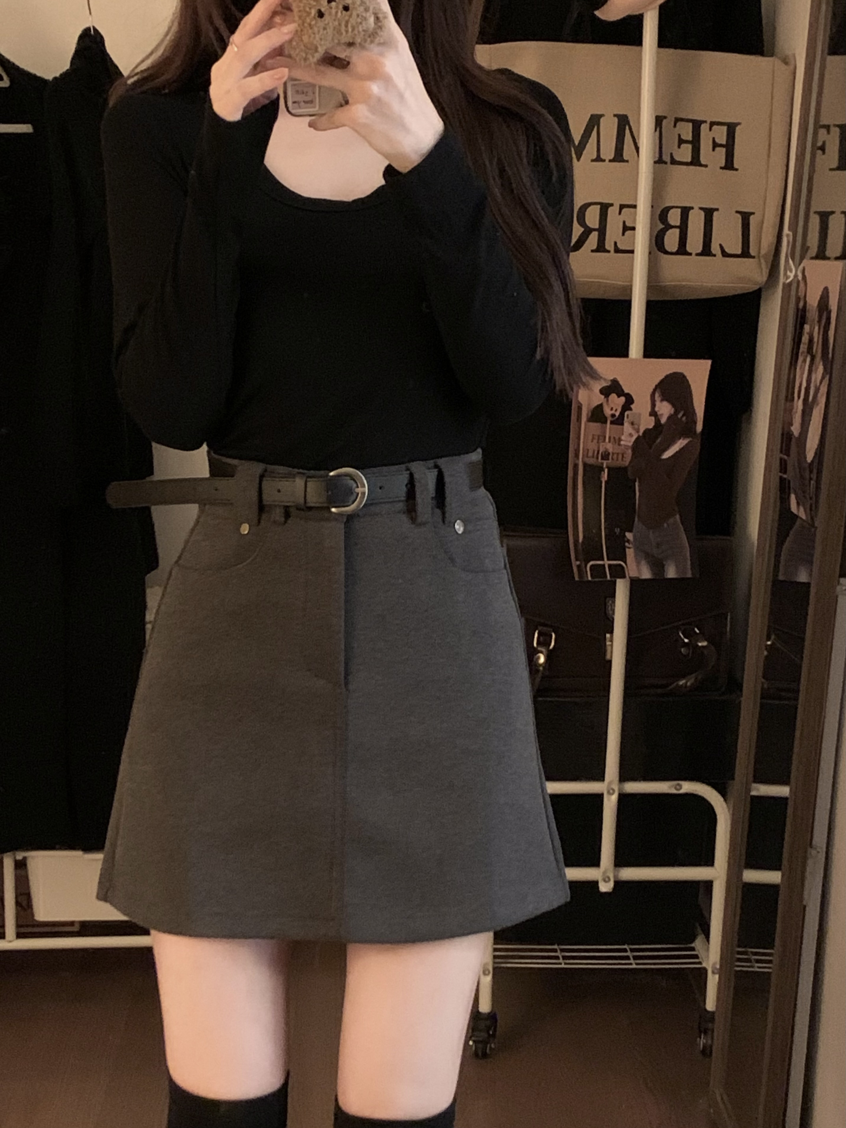 Actual shot~Autumn and winter Korean version retro versatile slimming anti-exposure woolen skirt A-line skirt