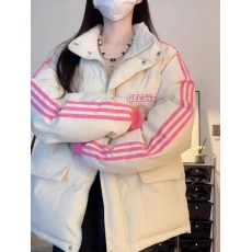 批发白拼粉羽绒服男女冬季2023年新款设计感小众oversize保暖立领棉服
