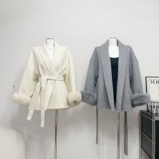 “夜与都柏林”新款双面羊绒大衣女狐狸毛皮草高级感斗篷毛呢外套