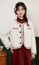 法式小香风短外套女2023冬季新款小个子仿羊羔绒皮毛一体上衣