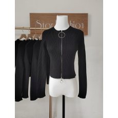 批发实拍杨幂baby<b class='q'>杨颖</b>明星<b class='q'>同款</b>大圆环拉链黑色开衫针织开衫外套女