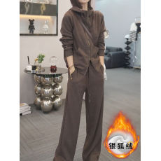 批发美拉德时尚<b class='q'>套装</b><b class='q'>女</b>2026秋冬新款双拉链连帽<b class='q'>卫衣</b>外套阔腿裤遮<b class='q'>肉</b>显瘦