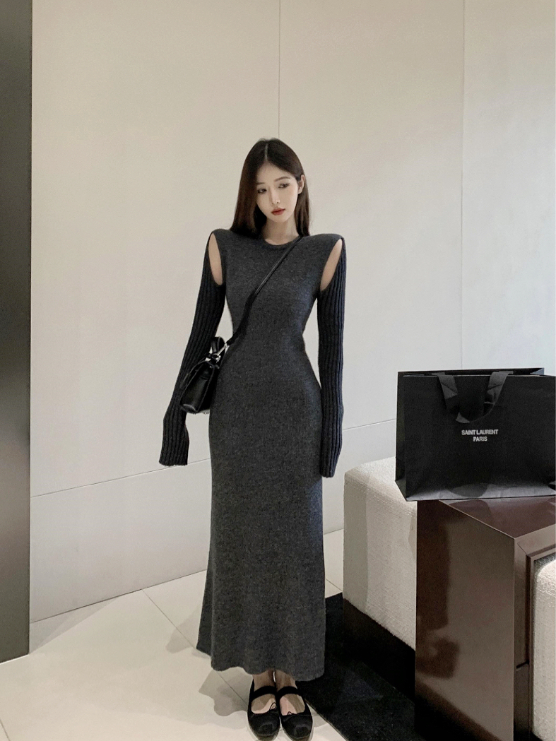 實拍 城堡圓舞曲 針織毛衣連衣裙女秋冬內搭設計感小眾長裙子