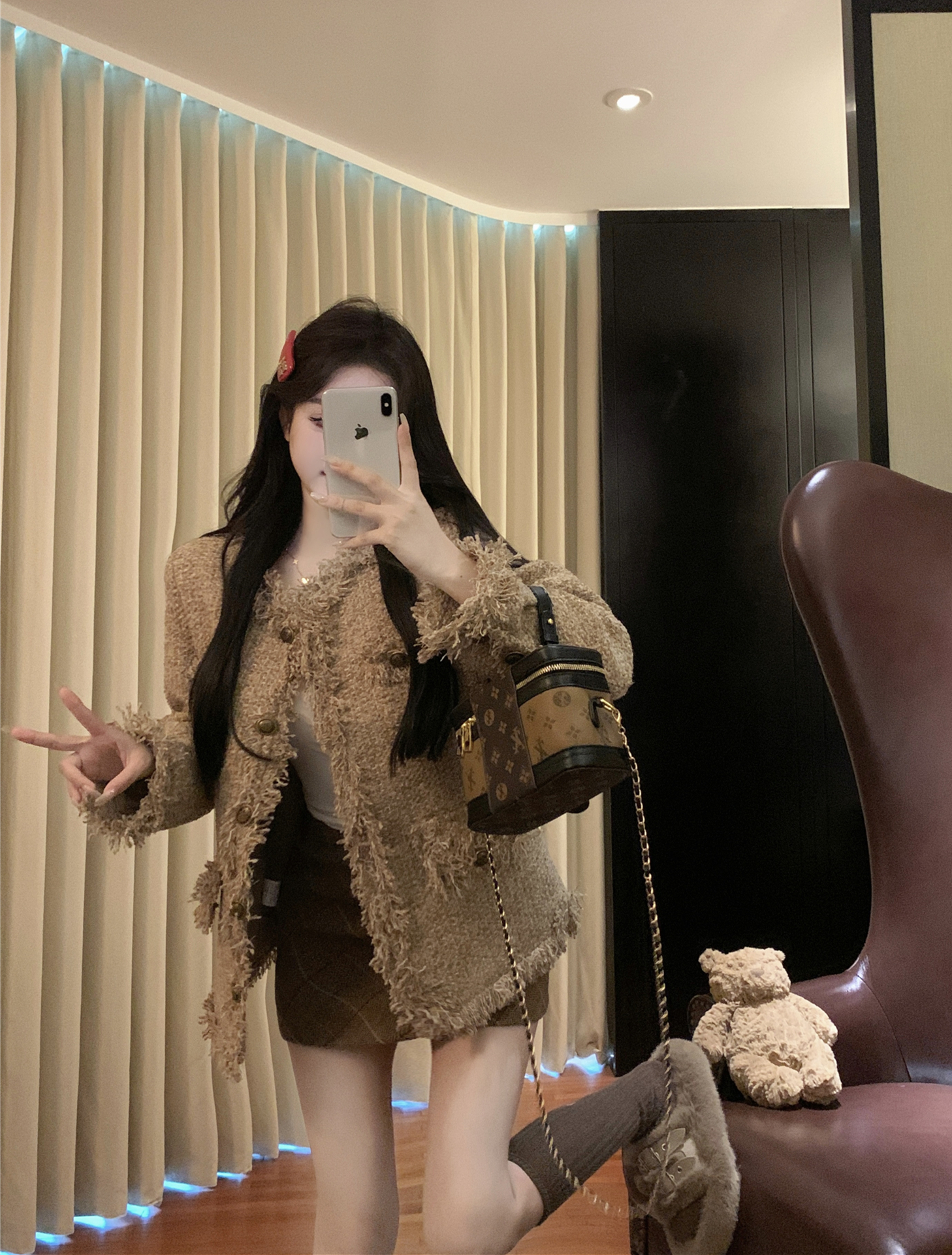 Real shot ~ Xiaoxiang raw edge design high-end niche top exquisite Xiaoxiang style jacket plaid skirt suit