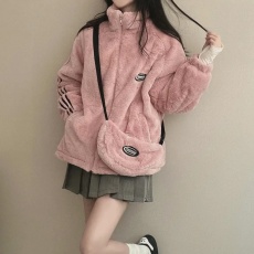 批发韩版百搭运动风夹棉立领宽松<b class='q'>长袖</b>外套+休闲包包