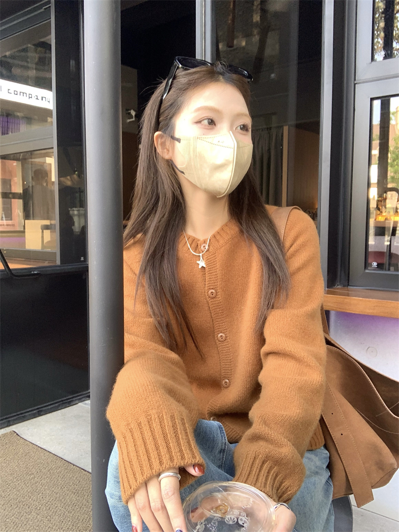 Real shot Autumn new solid color casual Korean style versatile knitted button cardigan sweater top