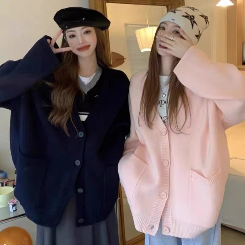 Autumn and winter lazy style Japanese retro sweater jacket for women 2023 new loose knitted cardigan top