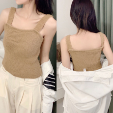 批发秋冬保暖背心吊带带胸垫抗起球毛线针织打底衫外穿纯色上衣女