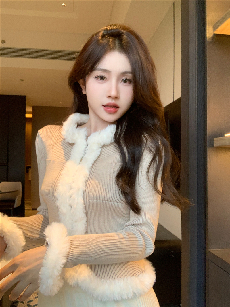 PF27248#设计感小众毛边拼接毛衣修身显瘦长袖辣妹上衣女裝貨源服裝批發