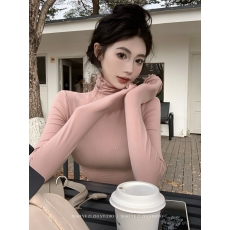 批发实拍实价冬季新款基础款百搭木耳边修身弹力显瘦加绒内搭打底衫