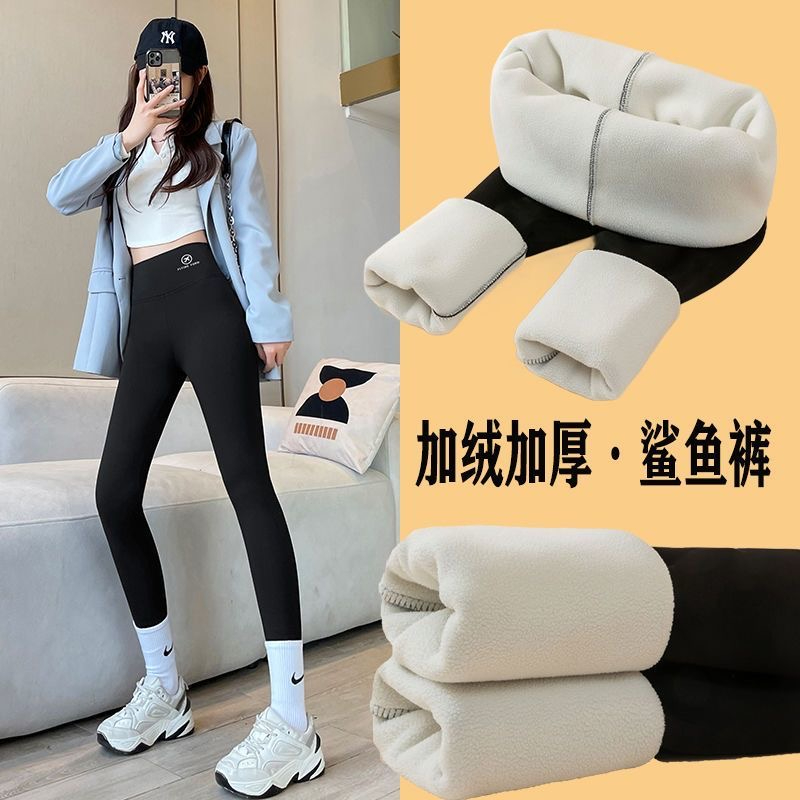 Official picture of lamb velvet thickened shark pants for women autumn and winter warm outer wear, moisturizing and velvet 2023 high waist slimming leggings