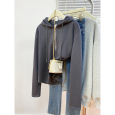 批发250克真卫衣女春秋薄款打底衫连帽纯色短外套拉链上衣长袖<b class='q'>t</b><b class='q'>恤</b>